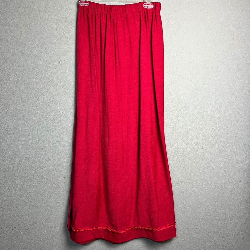 Lilly Hill Maxi A Line Skirt Red Ruffle Trim Elastic Waist Elegant Party Medium‎